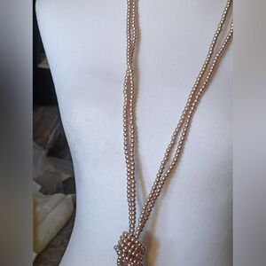Vintage Champagne Faux Pearl Beaded Necklace 36 Inches